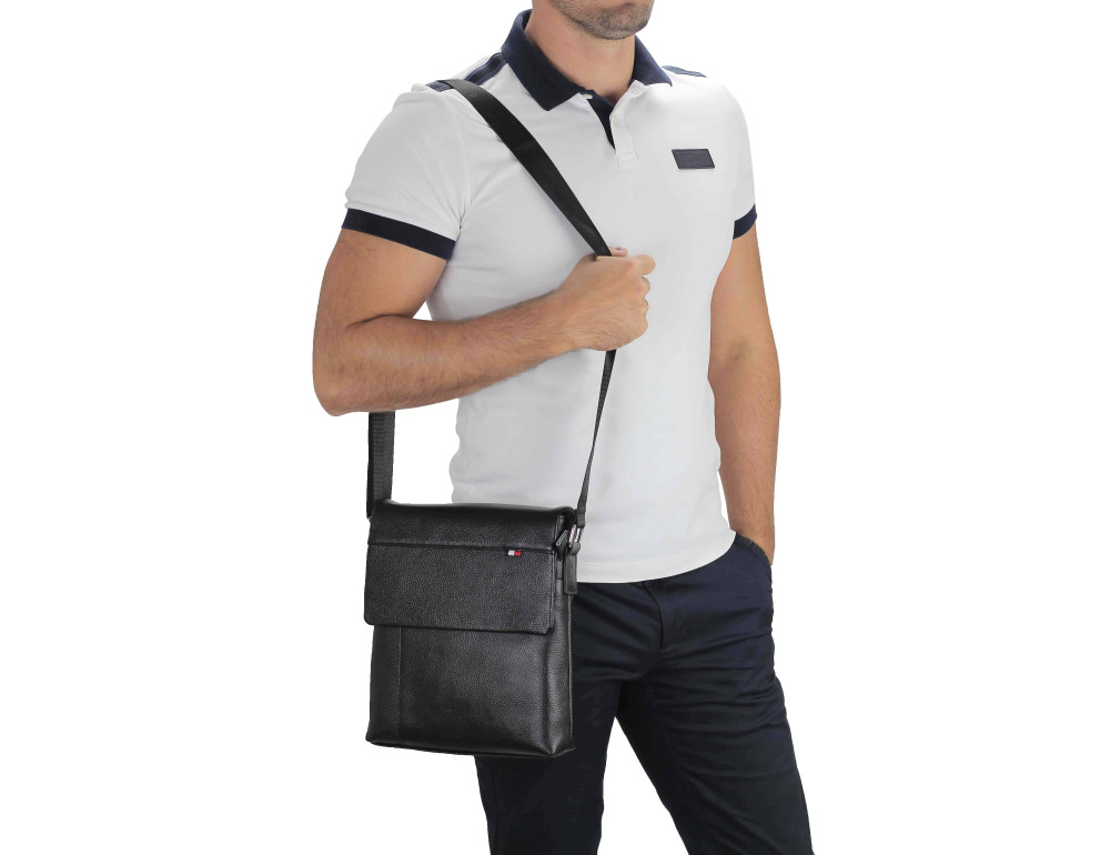 Чоловіча шкіряна сумка через плече чорна Tiding Bag A25F-98075A - Фотографія № 6