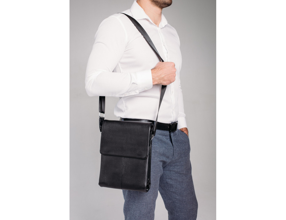 Шкіряна чорна сумка чоловіча через плече Tiding Bag A25F-9906A - Фотографія № 6