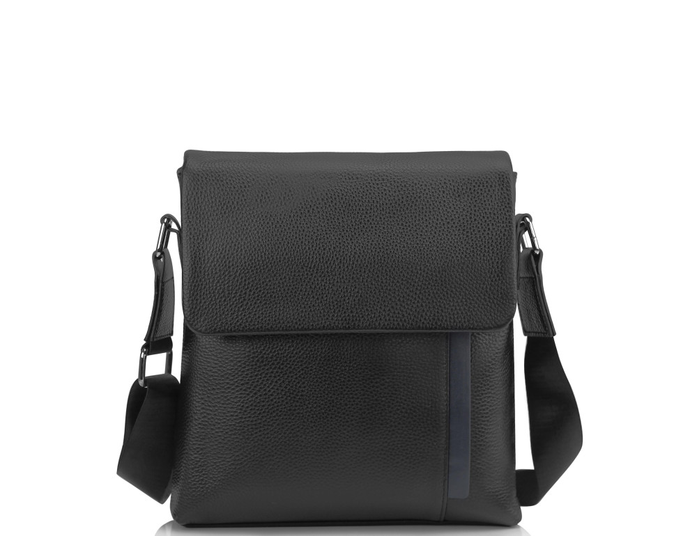 Мужская кожаная сумка через плечо черная Tiding Bag A25F-9913A - Фото № 5