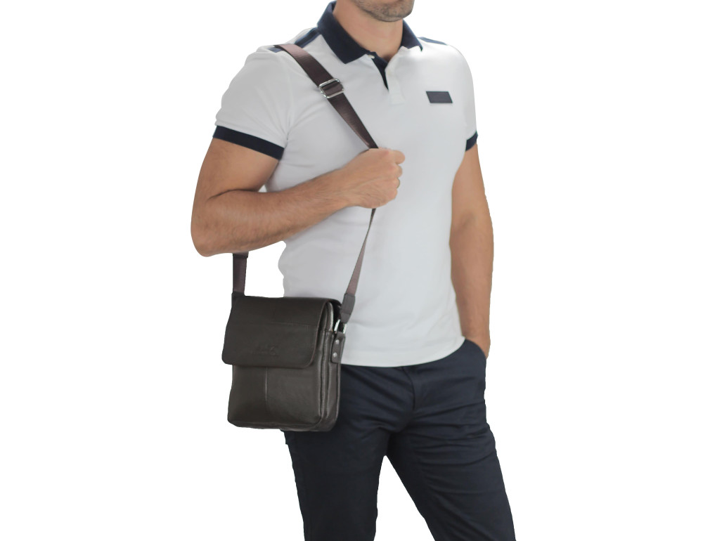 Мужская кожаная сумка через плечо коричневая Tiding Bag A25F-B065B - Фото № 3