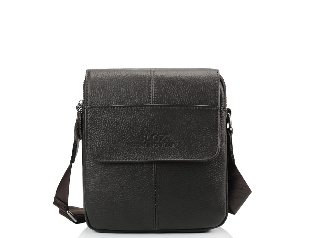 Мужская кожаная сумка через плечо коричневая Tiding Bag A25F-B065B - Фото № 4