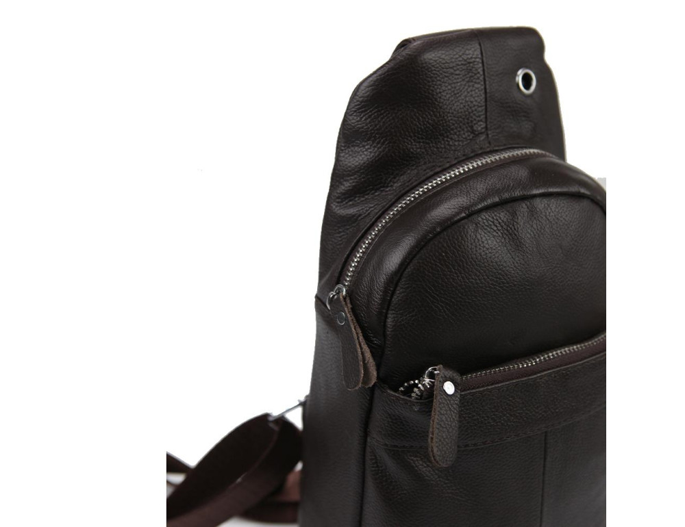 Кожаный коричневый слинг через плечо Tiding Bag A25F-FL-5311B - Фото № 2