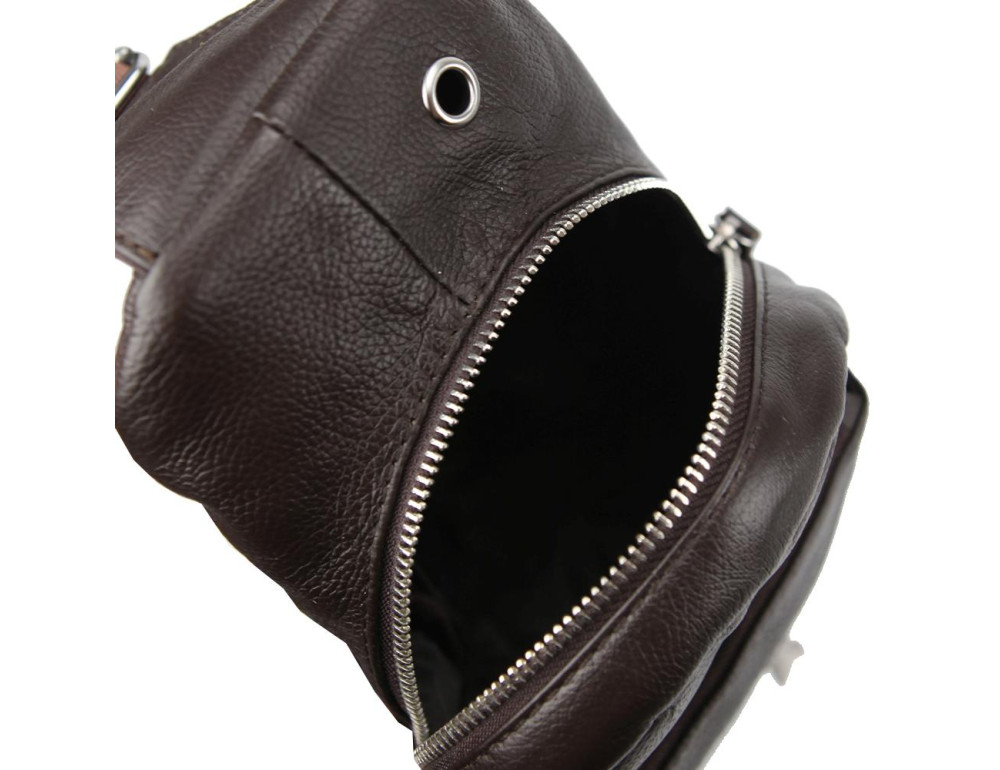 Кожаный коричневый слинг через плечо Tiding Bag A25F-FL-5311B - Фото № 3