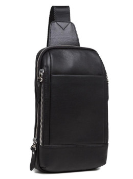 Мужской кожаный рюкзак на одну шлейку черный Tiding Bag B3-087A