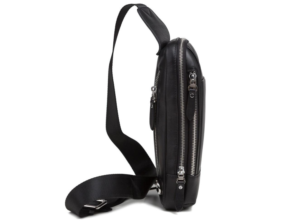 Мужской кожаный рюкзак на одну шлейку черный Tiding Bag B3-087A - Фото № 3