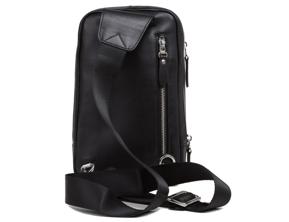 Мужской кожаный рюкзак на одну шлейку черный Tiding Bag B3-087A - Фото № 4