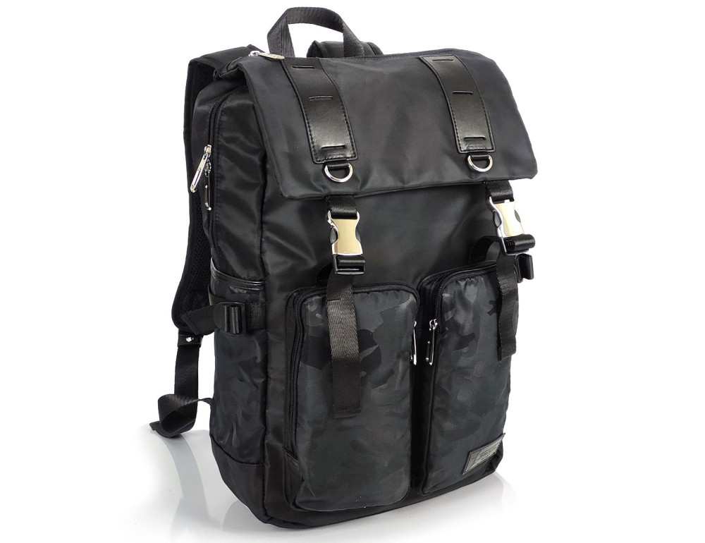 Черный большой рюкзак Tiding Bag BPT01-CV-174254-1A с клапаном - Фото № 1 Черный большой рюкзак Tiding Bag BPT01-CV-174254-1A с клапаном - Фото № 1