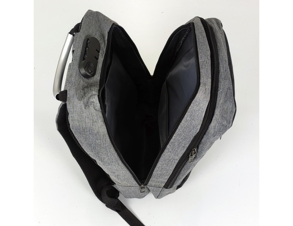 Текстильный большой серый мужской рюкзак для ноутбука Tiding Bag BPT01-CV-9006G - Фото № 2