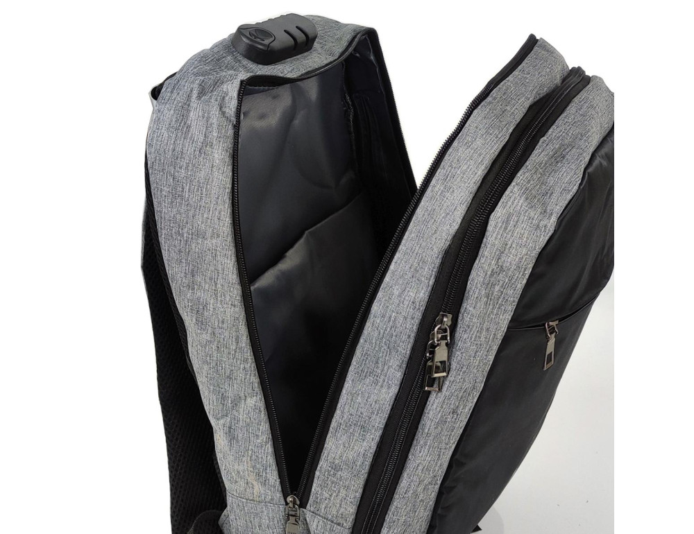 Текстильный большой серый мужской рюкзак для ноутбука Tiding Bag BPT01-CV-9006G - Фото № 3