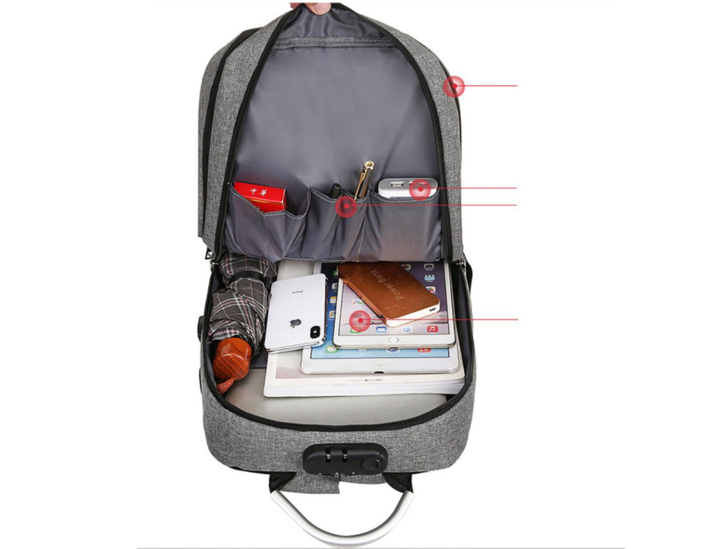 Текстильный большой серый мужской рюкзак для ноутбука Tiding Bag BPT01-CV-9006G - Фото № 4