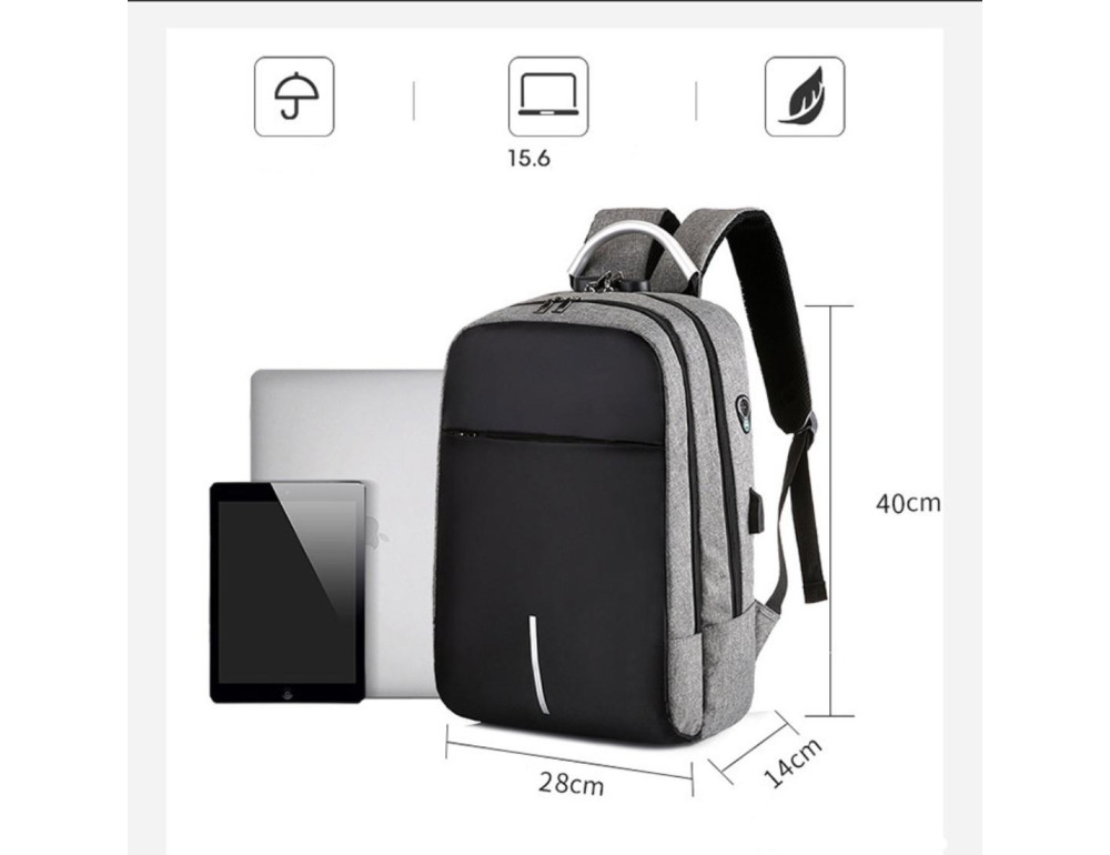 Текстильный большой серый мужской рюкзак для ноутбука Tiding Bag BPT01-CV-9006G - Фото № 7