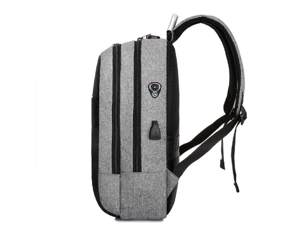 Текстильный большой серый мужской рюкзак для ноутбука Tiding Bag BPT01-CV-9006G - Фото № 8