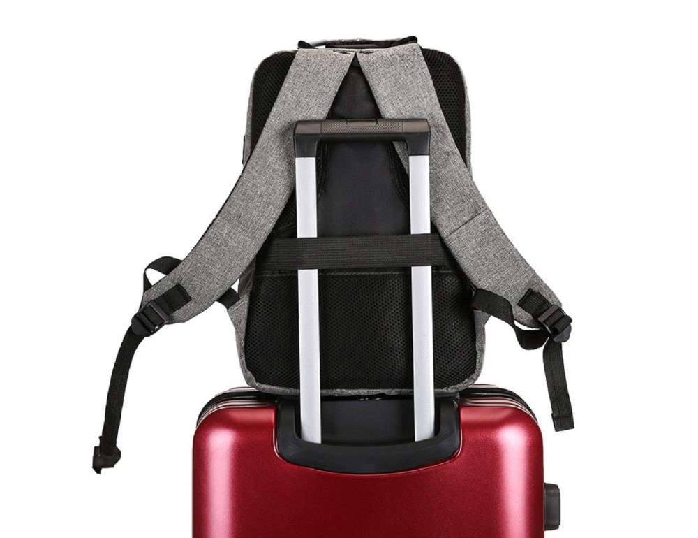 Текстильный большой серый мужской рюкзак для ноутбука Tiding Bag BPT01-CV-9006G - Фото № 9