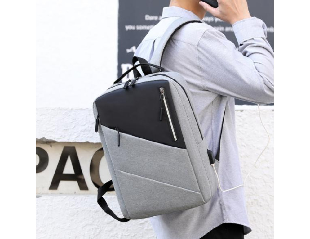 Серый мужской рюкзак для ноутбука с черной вставкой Tiding Bag BPT01-CV-ZQ2020G - Фото № 4