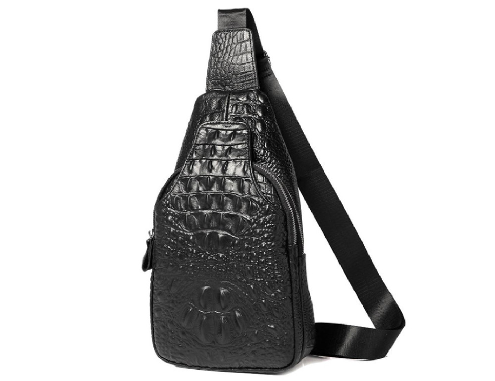 Сумка-слинг черная с тиснением под рептилию Tiding Bag CR-A25F-1943A - Фото № 1 Сумка-слинг черная с тиснением под рептилию Tiding Bag CR-A25F-1943A - Фото № 1