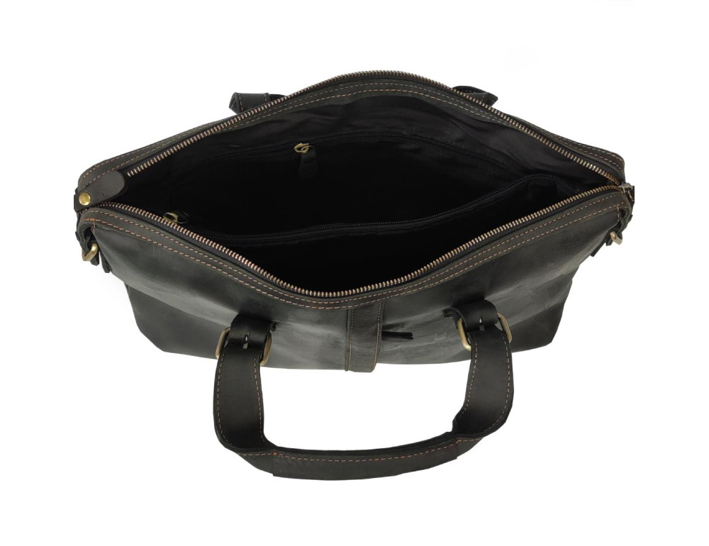 Стильная сумка для ноутбука Tiding Bag D4-004A из натуральной лошадиной кожи черного цвета - Фото № 4