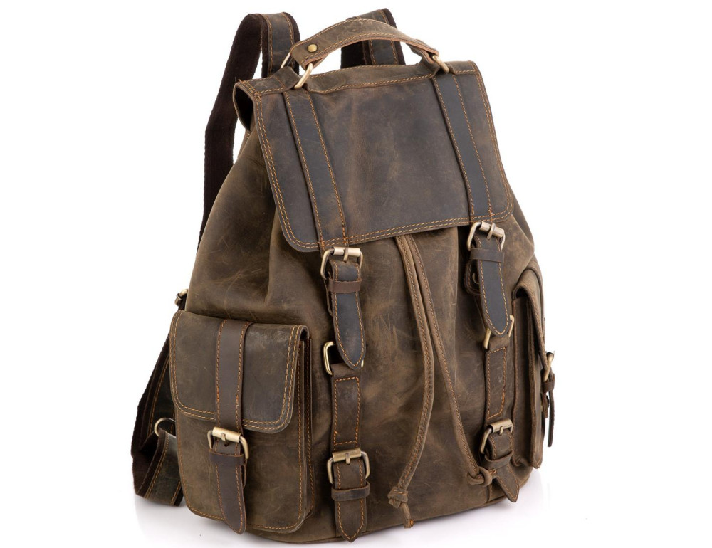 Рюкзак мужской из винтажной кожи коричневый Tiding Bag D4-011R - Фото № 1 Рюкзак мужской из винтажной кожи коричневый Tiding Bag D4-011R - Фото № 1
