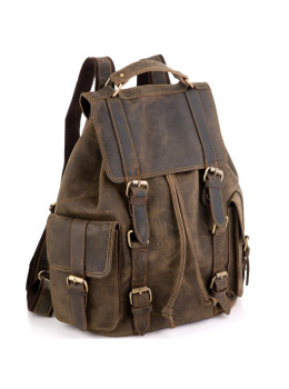 Рюкзак мужской из винтажной кожи коричневый Tiding Bag D4-011R