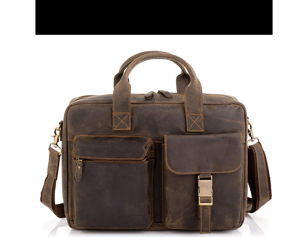 Винтажная кожаная сумка для ноутбука Tiding Bag D4-058R - Фото № 6