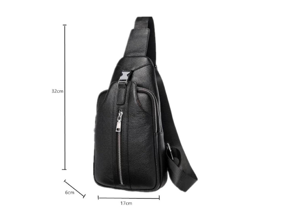 Сумка-слинг черная кожаная Tiding Bag F-A25F-5003A - Фото № 2