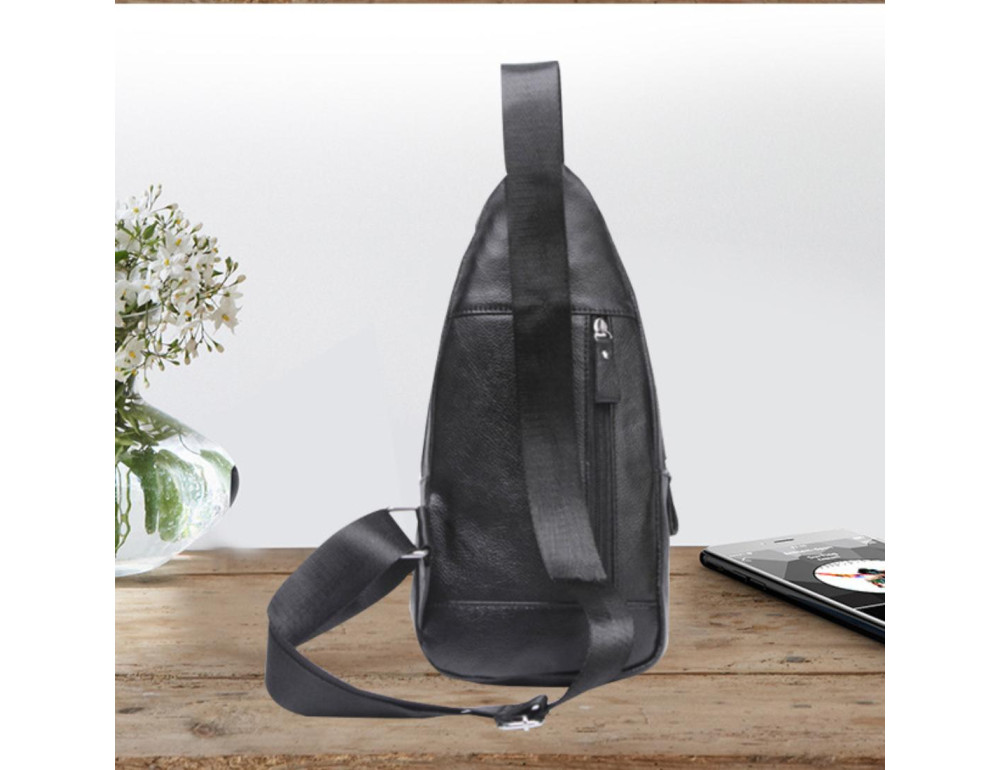 Сумка-слинг черная кожаная Tiding Bag F-A25F-5003A - Фото № 3