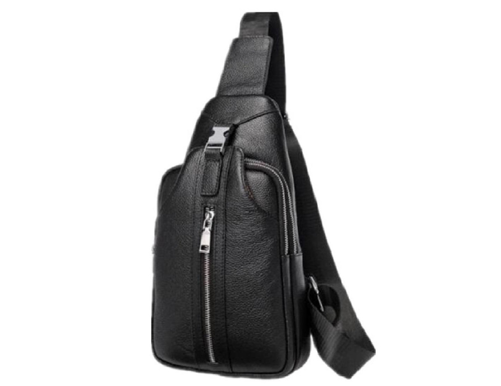 Сумка-слинг черная кожаная Tiding Bag F-A25F-5003A - Фото № 4