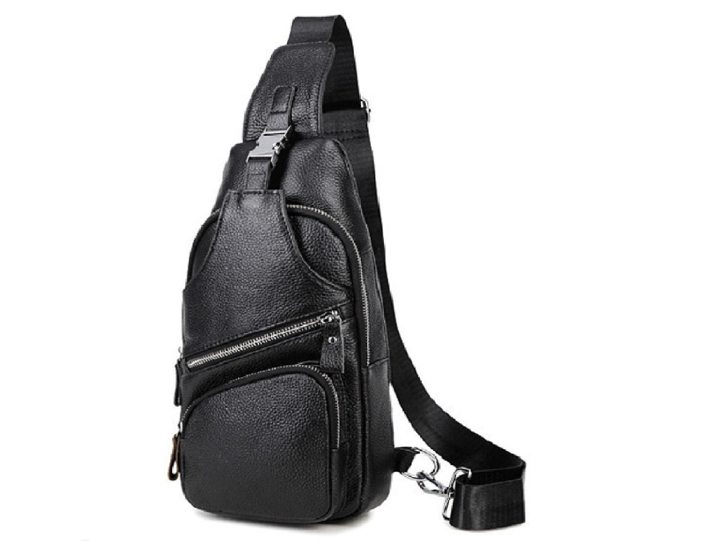 Черный кожаный слинг Tiding Bag FL-A25F-5026A - Фото № 1 Черный кожаный слинг Tiding Bag FL-A25F-5026A - Фото № 1