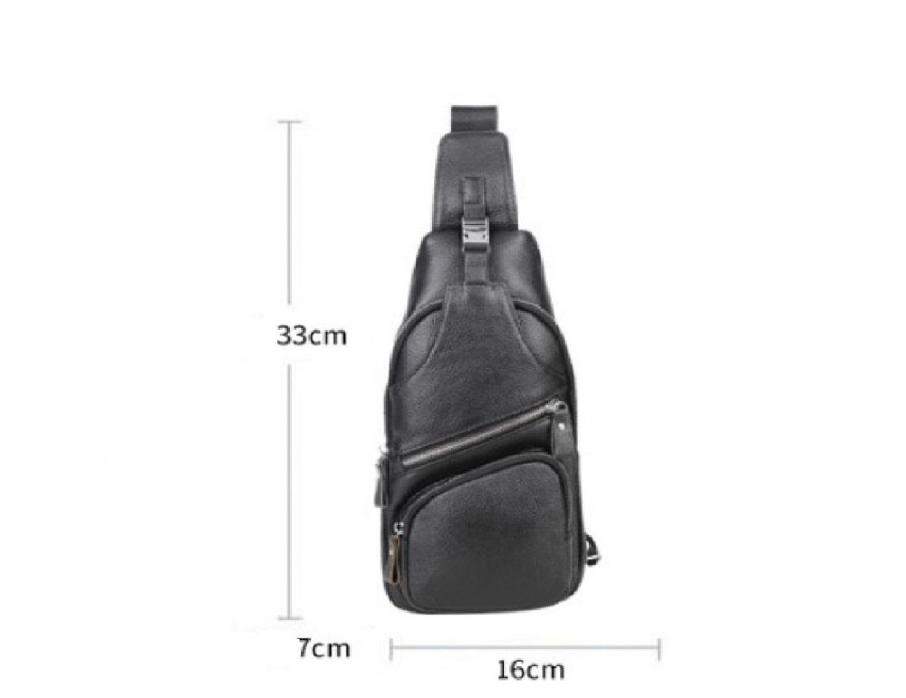 Черный кожаный слинг Tiding Bag FL-A25F-5026A - Фото № 2