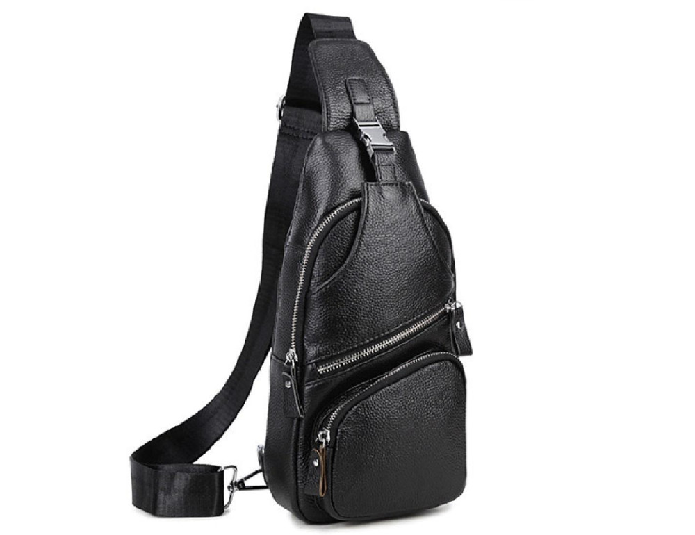 Черный кожаный слинг Tiding Bag FL-A25F-5026A - Фото № 5