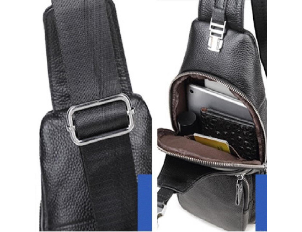 Черный кожаный слинг Tiding Bag FL-A25F-5026A - Фото № 7