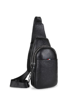 Шкіряний чорний слінг на два відділи Tiding Bag FL-A25F-8803A