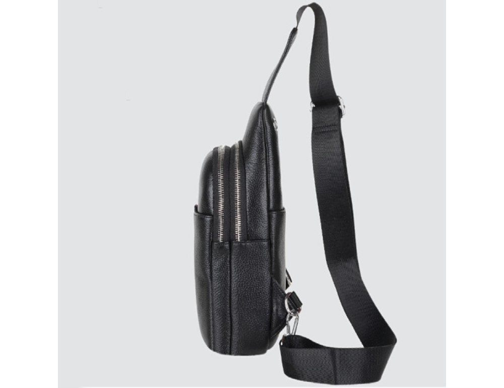 Шкіряний чорний слінг на два відділи Tiding Bag FL-A25F-8803A - Фотографія № 4