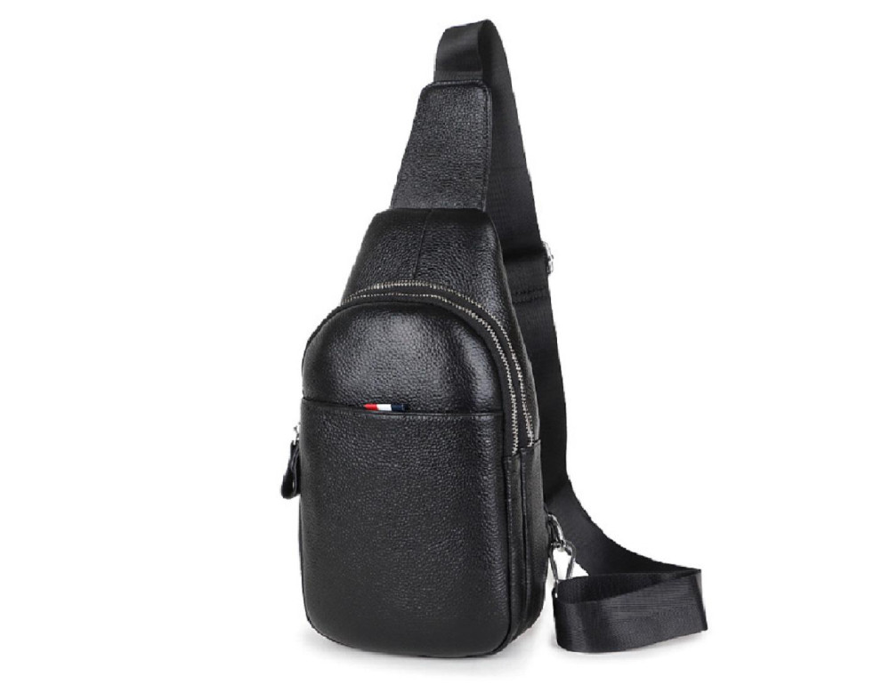 Шкіряний чорний слінг на два відділи Tiding Bag FL-A25F-8803A - Фотографія № 6