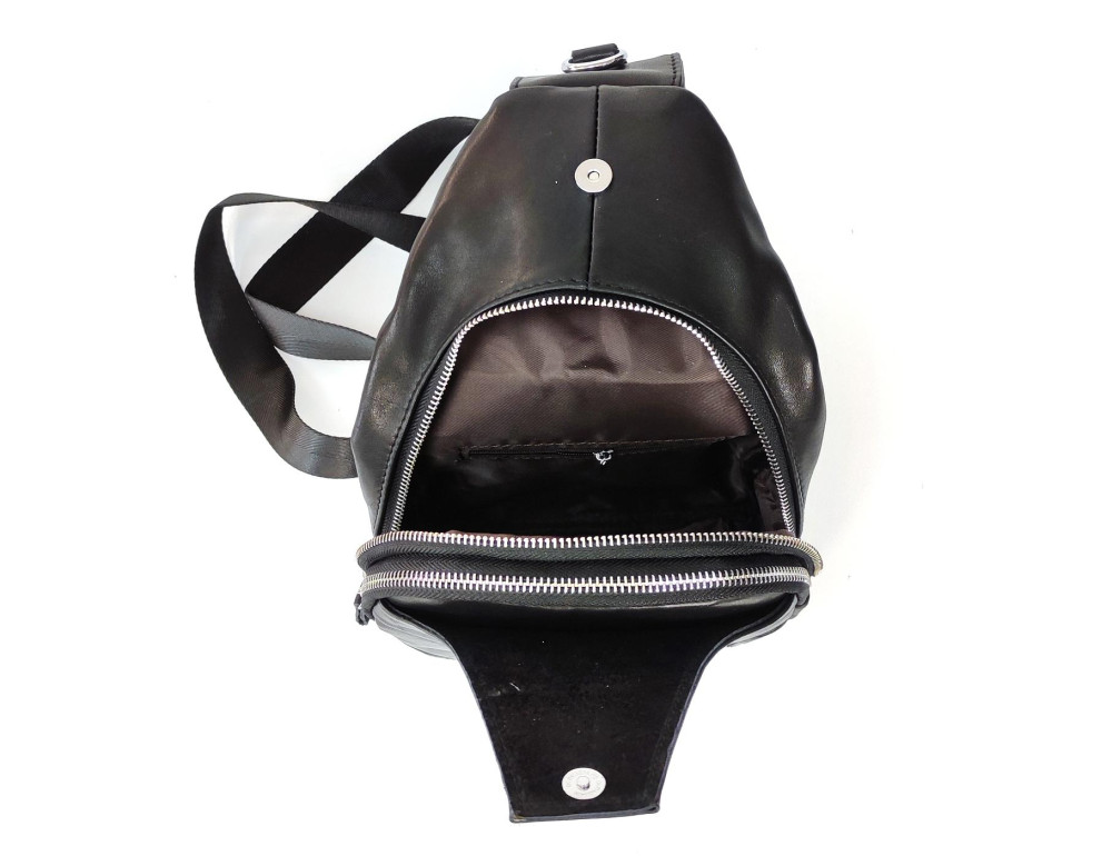 Чоловічий слінг Tiding Bag FL-N2-4004A із гладкої шкіри чорного кольору. - Фотографія № 6