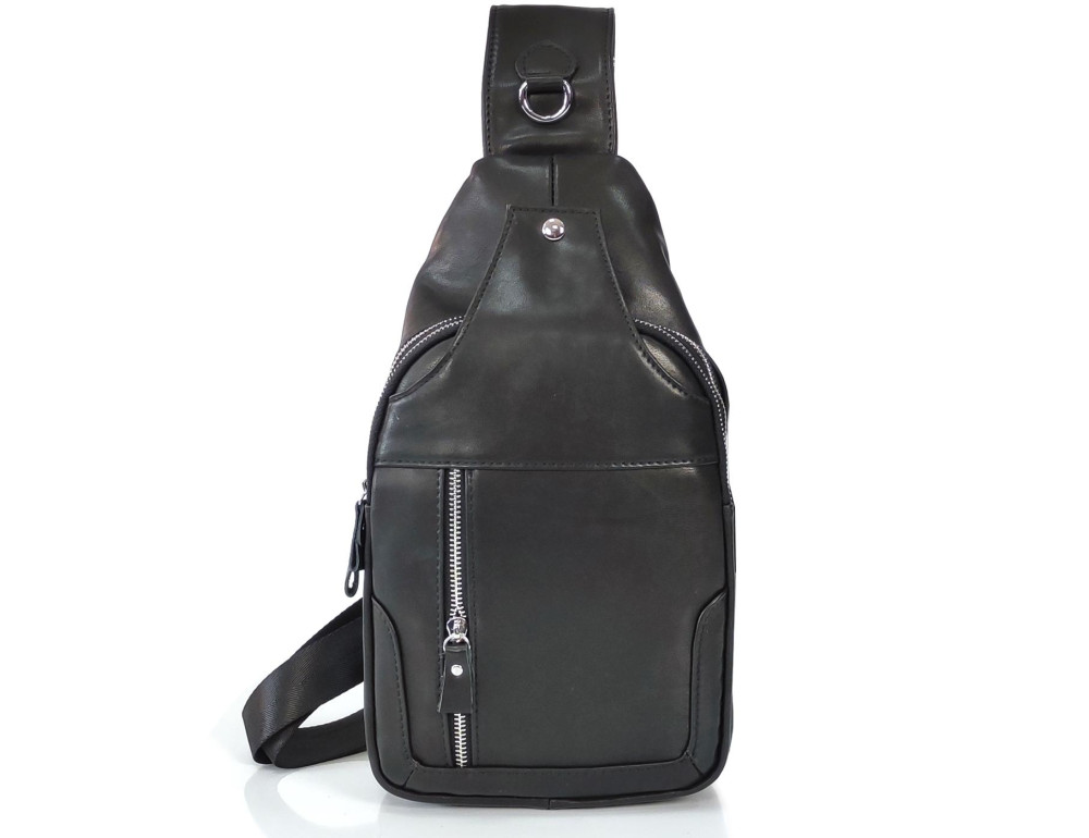 Чоловічий слінг Tiding Bag FL-N2-4004A із гладкої шкіри чорного кольору. - Фотографія № 7