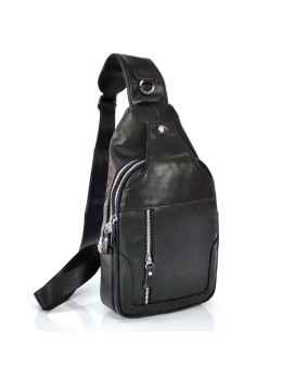 Чоловічий слінг Tiding Bag FL-N2-4004A із гладкої шкіри чорного кольору.
