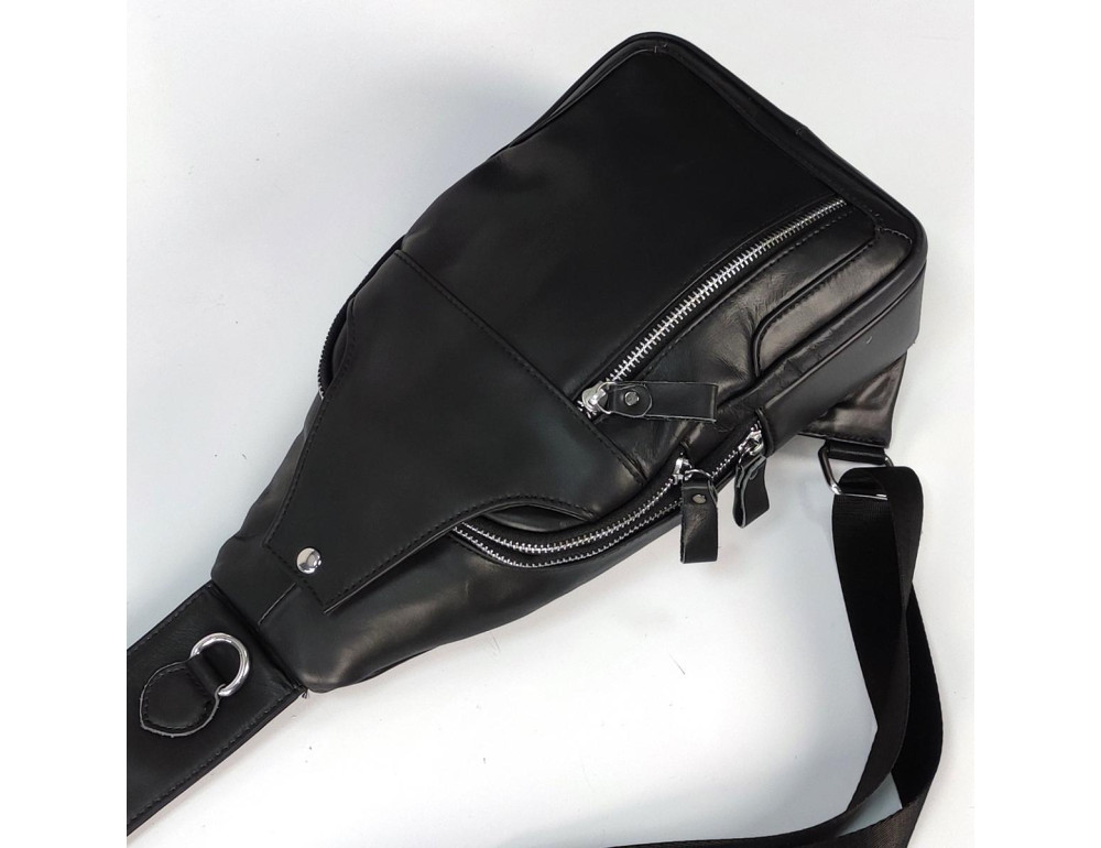 Чоловічий слінг Tiding Bag FL-N2-4004A із гладкої шкіри чорного кольору. - Фотографія № 2