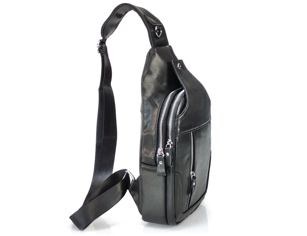 Чоловічий слінг Tiding Bag FL-N2-4004A із гладкої шкіри чорного кольору. - Фотографія № 3