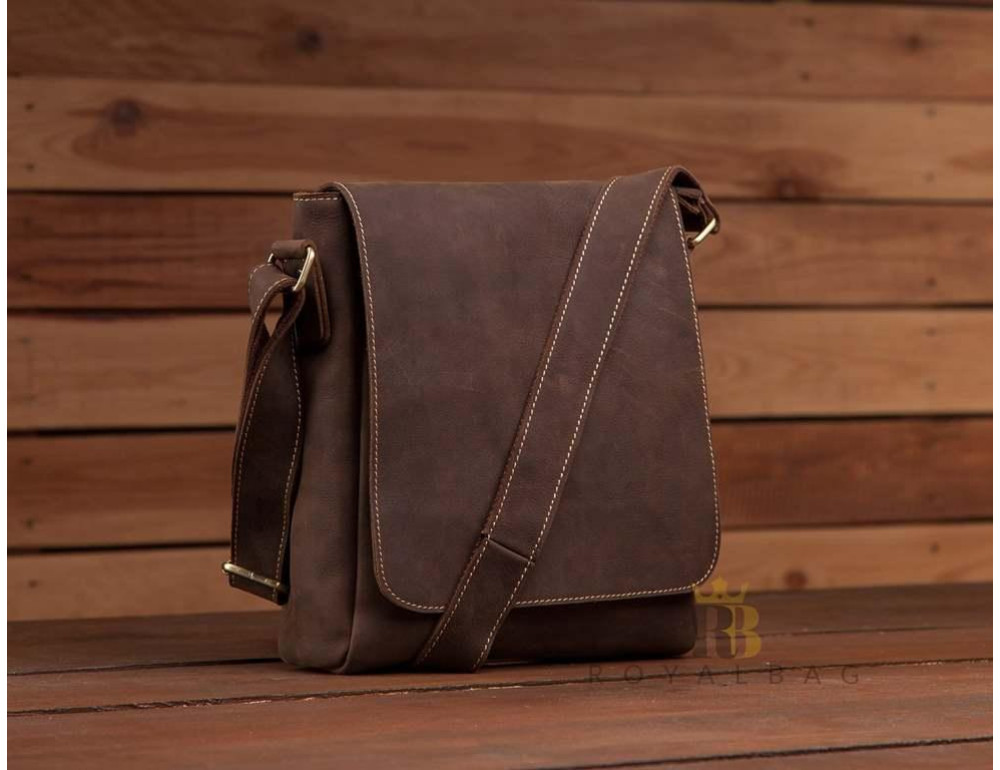 Мужская сумка через плечо из натуральной  кожи  коричневая Tiding Bag G1157DB - Фото № 2