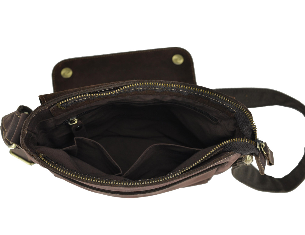 Мужская сумка через плечо из натуральной  кожи  коричневая Tiding Bag G1157DB - Фото № 5