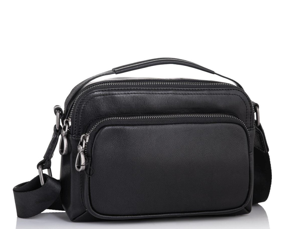 Мужская кожаная сумка через плечо черная Tiding Bag M1043A - Фото № 1 Мужская кожаная сумка через плечо черная Tiding Bag M1043A - Фото № 1