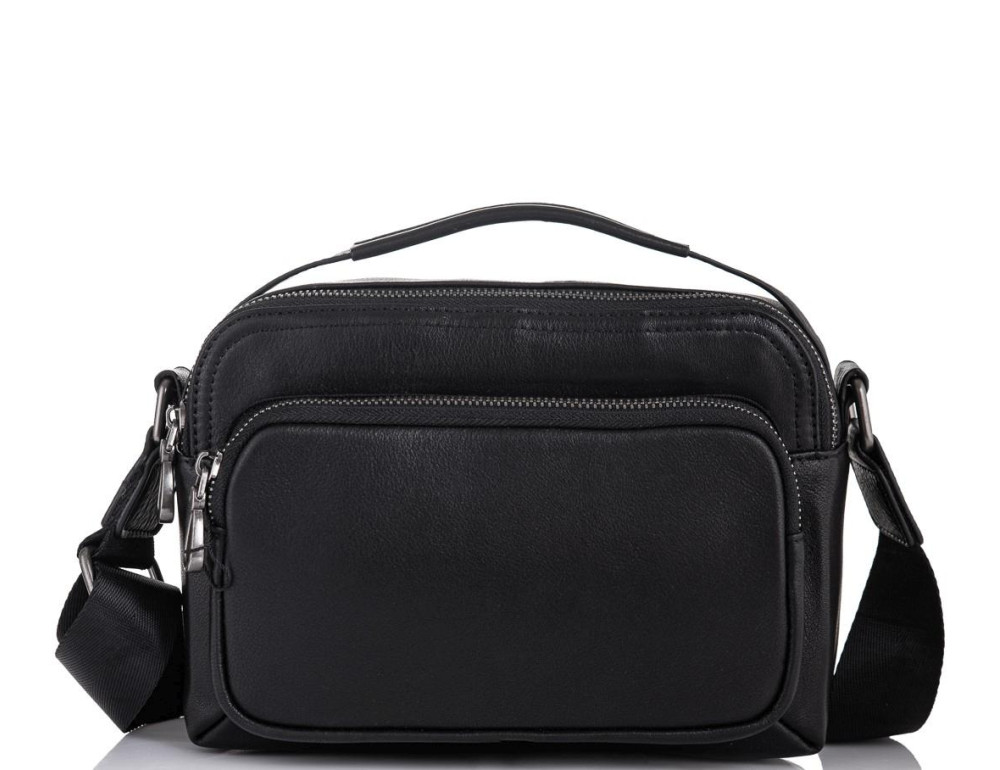 Мужская кожаная сумка через плечо черная Tiding Bag M1043A - Фото № 3