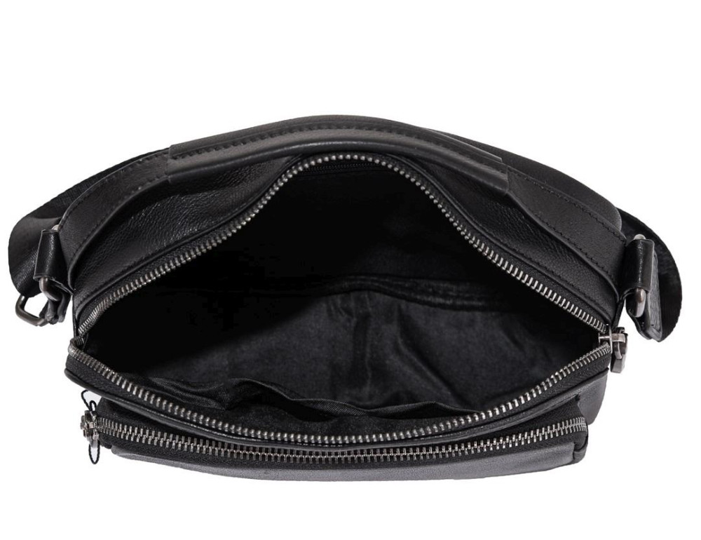 Мужская кожаная сумка через плечо черная Tiding Bag M1043A - Фото № 5