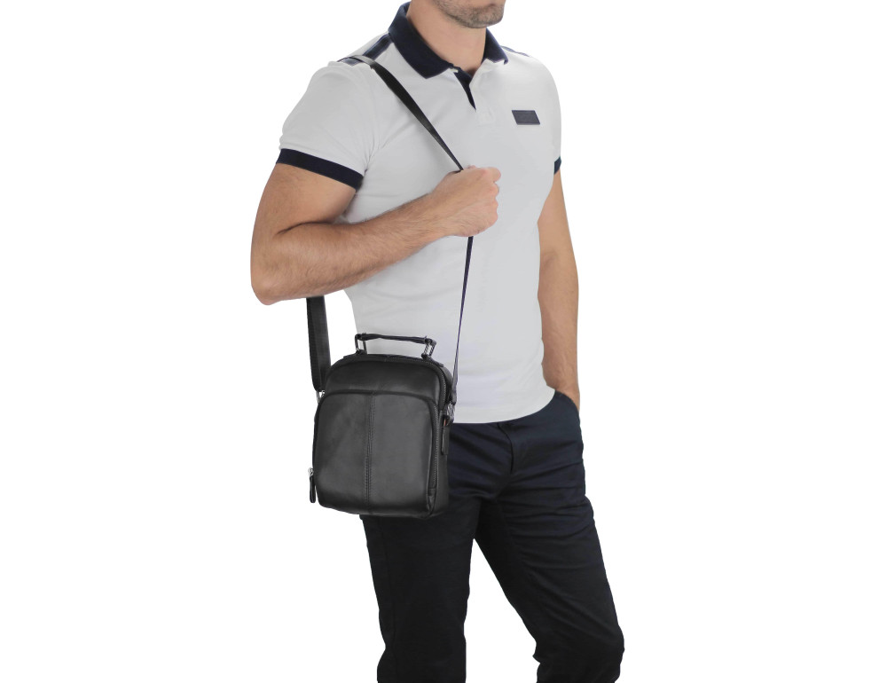 Чоловіча шкіряна сумка на плече чорна Tiding Bag M35-0118A - Фотографія № 6