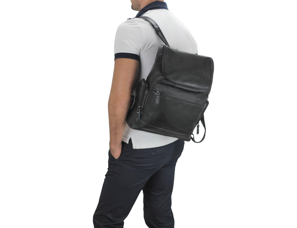 Чоловічий шкіряний чорний рюкзак Tiding Bag M35-1017A - Фотографія № 6
