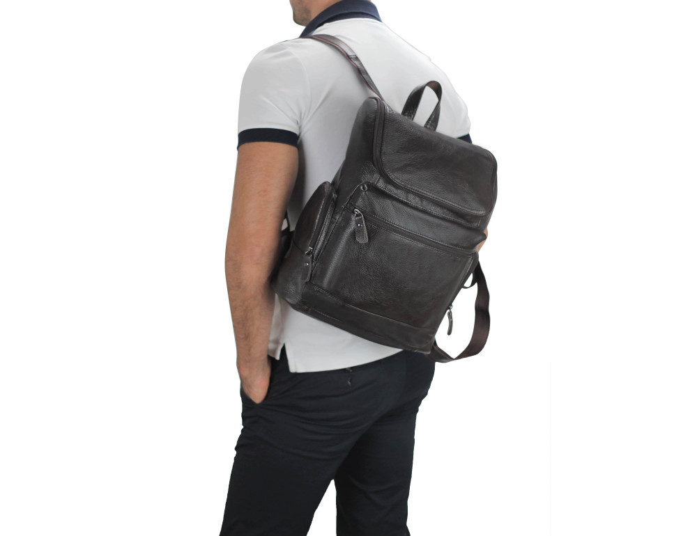 Мужской кожаный рюкзак коричневый Tiding Bag M35-1017B - Фото № 7