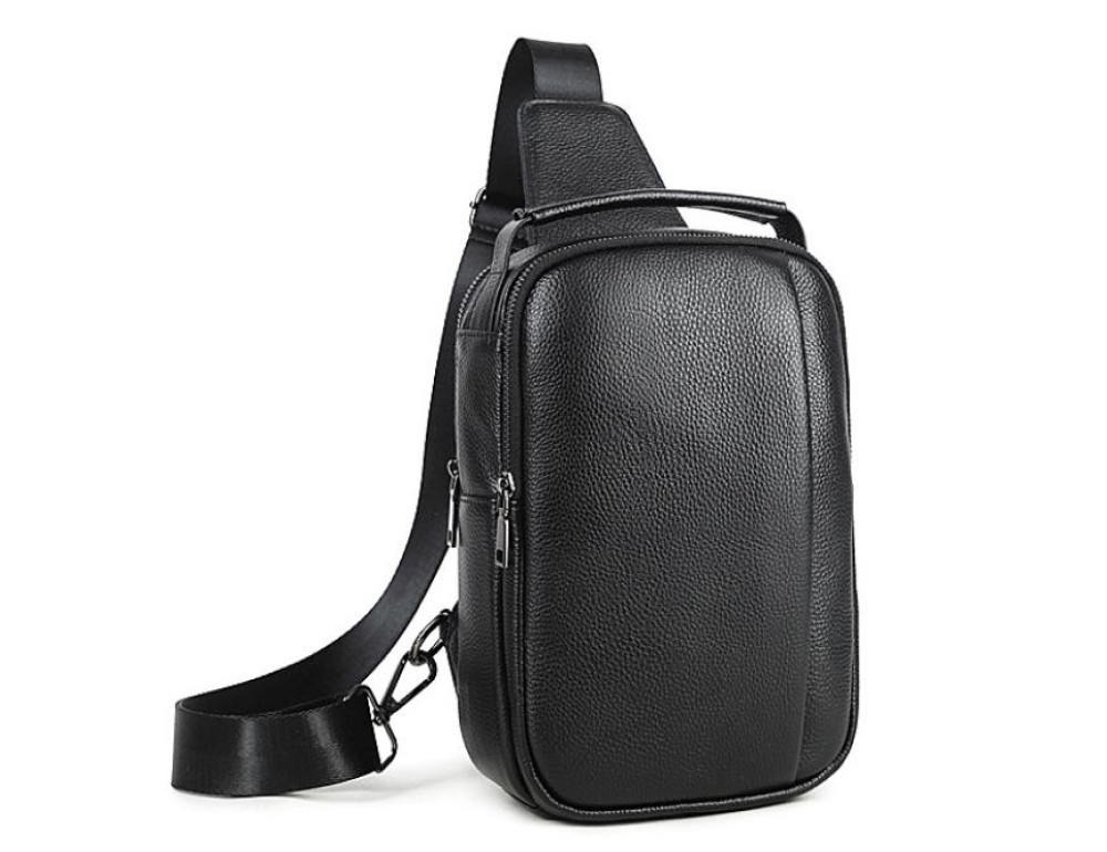 Мужская кожаная сумка-слинг черная Tiding Bag M35-1306A - Фото № 1 Мужская кожаная сумка-слинг черная Tiding Bag M35-1306A - Фото № 1