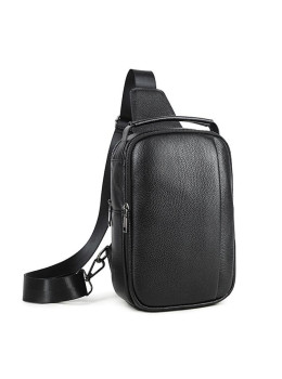 Мужская кожаная сумка-слинг черная Tiding Bag M35-1306A