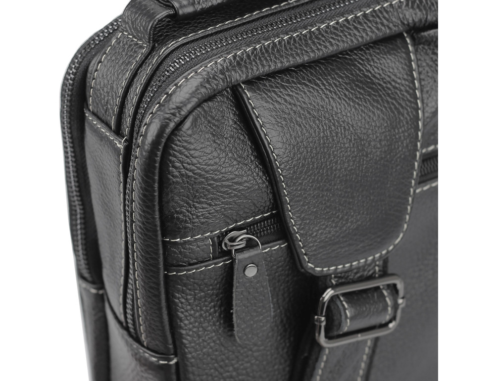 Мужская кожаная сумка-слинг черная Tiding Bag M35-1306A - Фото № 2