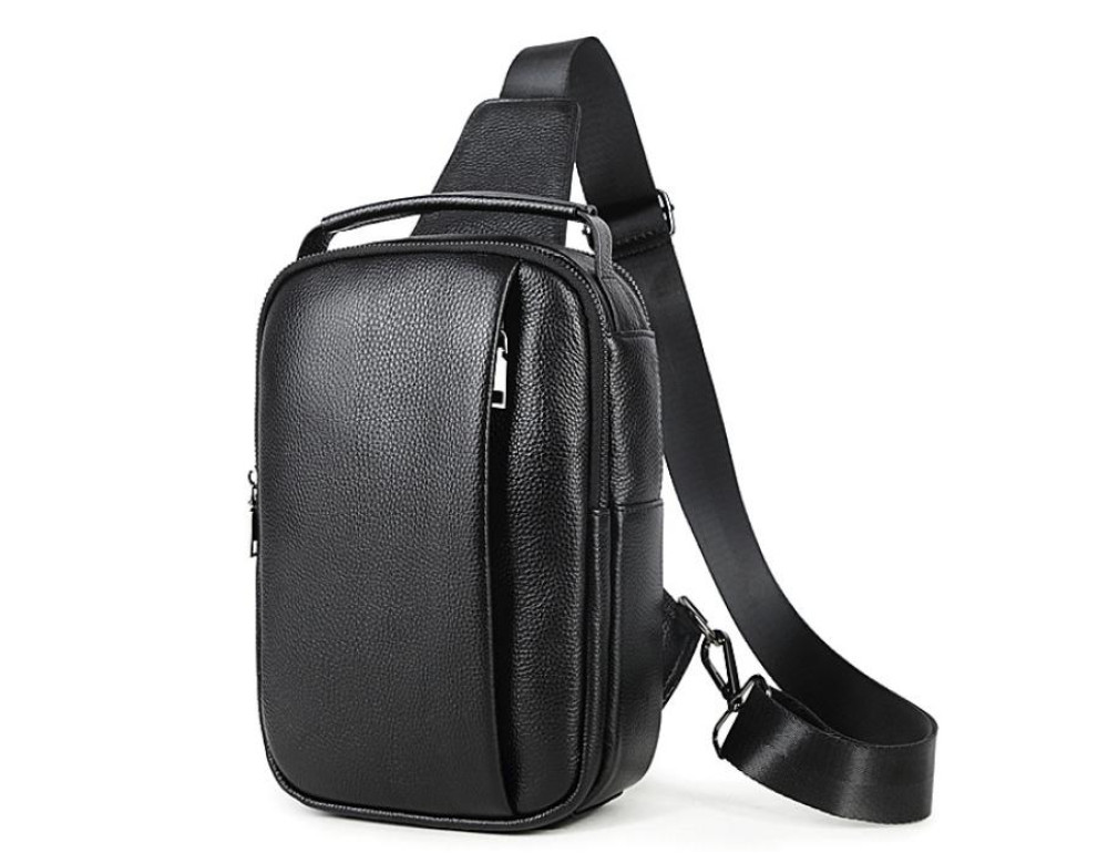 Мужская кожаная сумка-слинг черная Tiding Bag M35-1306A - Фото № 3